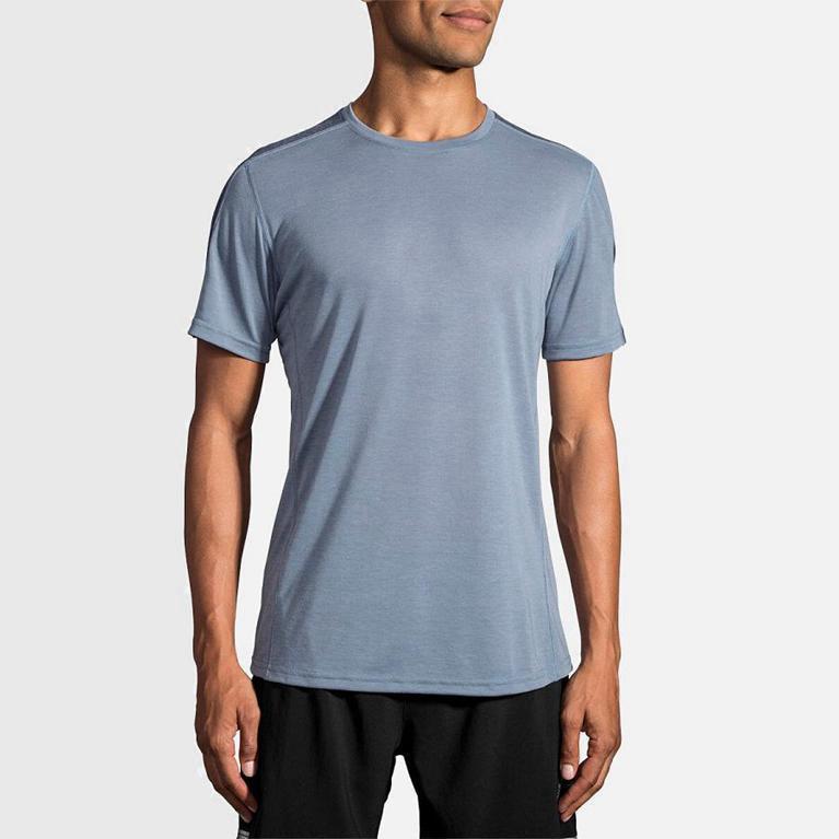 Brooks Distance Men's Short Sleeve Running Shirt UK Online - Blue (ZKFPT9267)